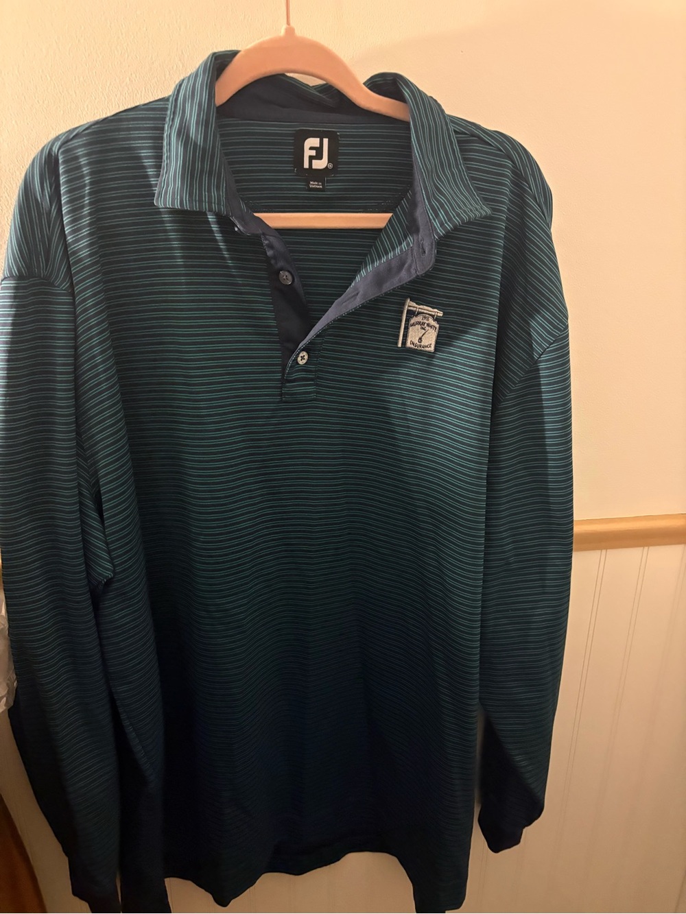 FootJoy FJ Mens XXL Long Sleeve Golf Polo Navy Teal Striped Performance Shirt
